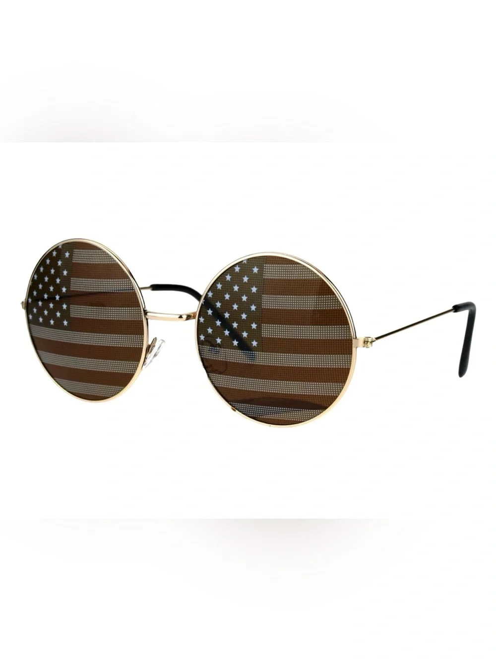 Round Gold Frame Sunglasses with Brown American Flag Lenses